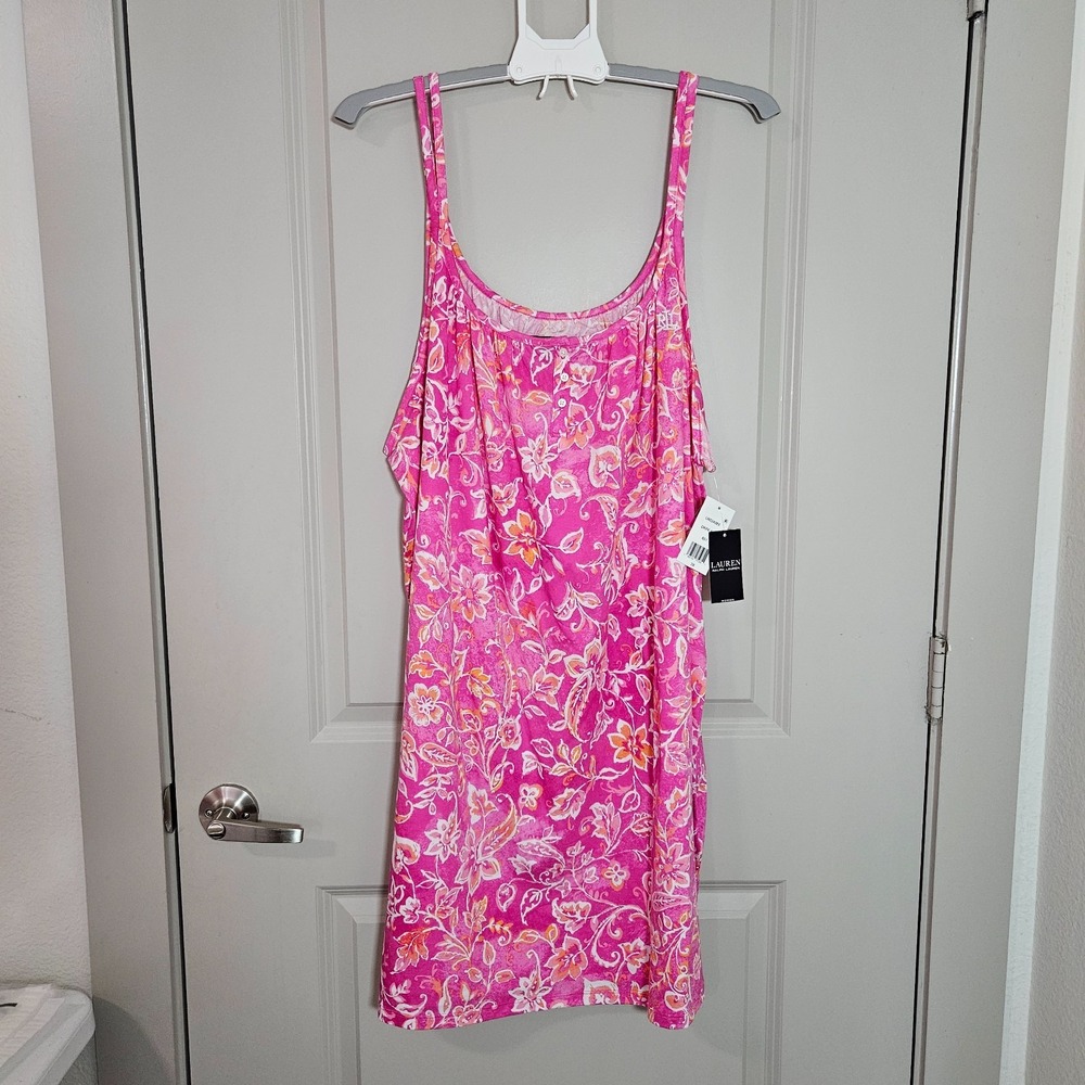 NEW Lauren‎ Ralph Lauren Nightgown Women 3X Peach Floral Print Pink